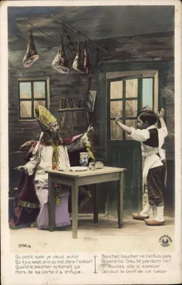 Saint Nicolas dans un boucherie — scène humoristique — Croissant, Paris, n° 3156/4