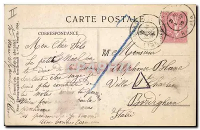 Pai Natal e criança — cena de Natal — NRC, n° 450/2 — Verso