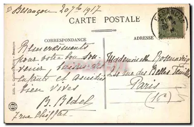 Besançon - Prefeitura — Fachada no Parc — Edição L. Gaillard-Prêtre — Verso