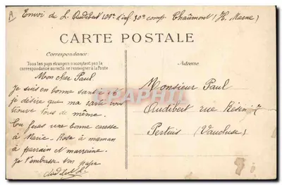 Arrivée au Corps — Période d'Instruction — Éditeur E.D. — Verso