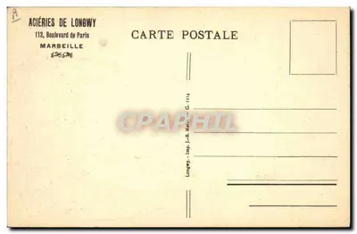Minas de ferro de Tucquegnieux — Sociedade das Aciarias de Longwy — editor Peller, Rue de l'Industrie, Changy — Verso