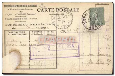 Puits Mulot et Mulot bis — Société des Mines de Dourges — éditeur impr. sur la carte — Verso