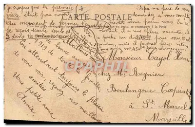 Donna che tiene un mazzo di fiori — Buon anno 1919 — Cartolina postale — Verso
