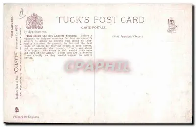 21st Lancers — Escoteiros — Tuck's Post Card No. 8835 — Verso
