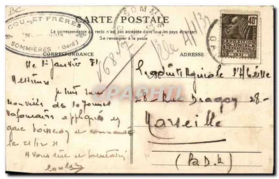 Engrais Chimiques des Manufactures de St Gobain — carte publicitaire avec carte de France et illustration de trois hommes — éditeur COULET FRÈRES, Sommières (Gard) — Verso