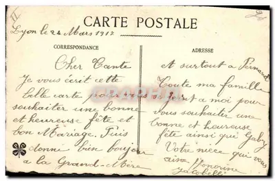 Bouquet di rose — cartolina postale di Lione datata 24 marzo 1912 — editore non visibile — Verso