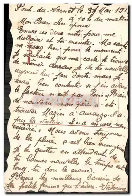 Kwiaty i motyl — wiersz i list — Odwrotna strona: pismo Victorine, Pouch du Vernet, 31 maja 1911 — Rewers