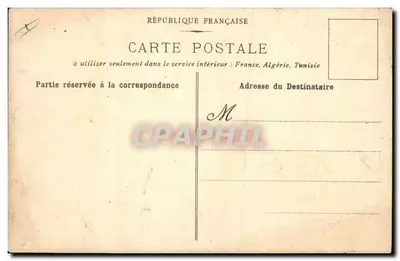 Cena noturna — mulher perto de uma cabana e de um ponte — carta postal francesa — Verso