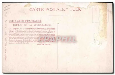 Soldados franceses operando uma metralhadora — As armas francesas — Editor: Raphael Tuck & Fils, Paris — N° 14 — Verso