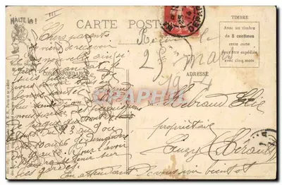 Os Sonhos do Soldado — E. R., Paris — série 1914 — Verso