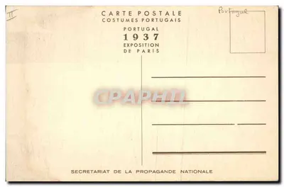 Paysano de Entre Minho e Douro em traje de peregrino — Exposição de Paris 1937 — Editor: Secretariat de la Propagande Nationale — Verso
