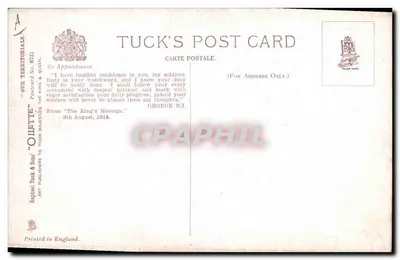 Soldados em marcha — 'READY TO A MAN!' — Tuck's Post Card n°8721 — Verso
