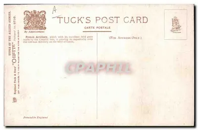 Artilharia Francesa — Tuck's Post Card No. 8736 — Raphael Tuck & Sons — Verso