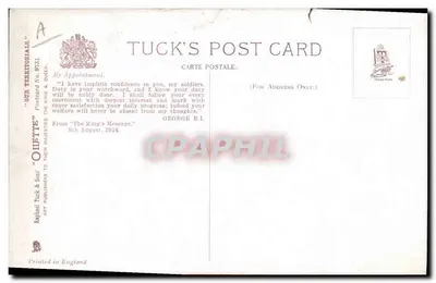 Soldados em marcha — 'READY TO A MAN!' — Tuck's Post Card, série 'Our Territorials' n° 8751 — Verso