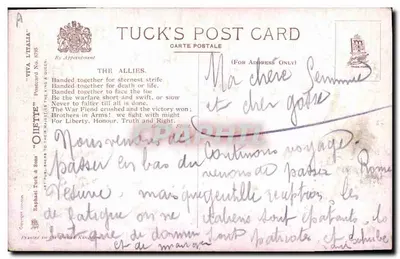 Soldats włoscy i sojusznicy — Viva l'Italia! — Tuck's Post Card n°8795 — Rewers
