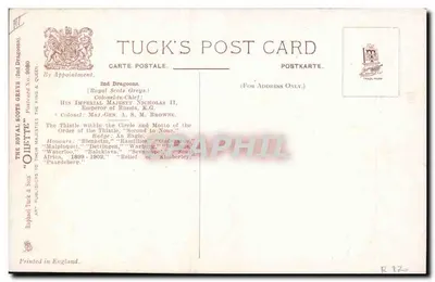 De Royal Scots Greys — 2nd Dragoons — Tuck's Post Card — Achterkant