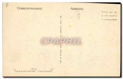 Palácio de Justiça — O Claustro — Imp. Lévy, Paris — Verso