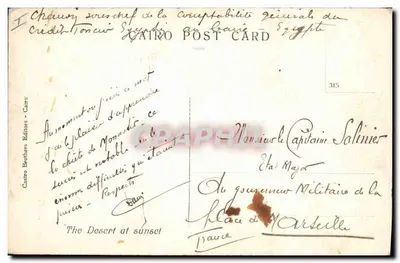 Le désert au crépuscule — Éditeur Castro Brothers, n° 315 — Verso