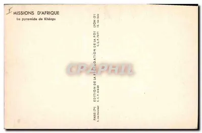 Piramidy w Gizie — widok z zwierzętami i palmami — wydawnictwo Missions d'Afrique — Rewers