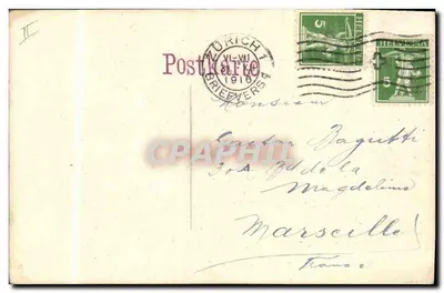 Zomerlandschap met kersboom in bloei — Zürich, 30 december 1916 — uitgever Friso — Achterkant
