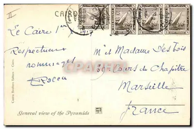 Pyramidy w Gizie — widok ogólny — Cairo Brothers, Wydawcy, Kair, nr II — Rewers