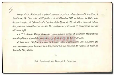 Estatua de Maria Santíssima Bambina — Bordeaux — editor Copapetil — Verso