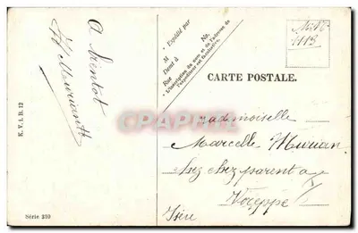 Anjo e criança perto de um pinheiro de Natal — Feliz Natal — K.V.L.B. 310 — Verso