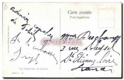 As Pirâmides de Guiseh — Egito — The Cairo Postcard Trust, série L. 56 — Verso