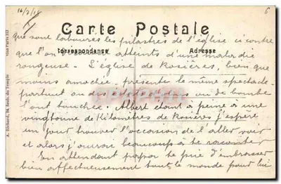 Albert (Somme) — Visão interna da basílica abalada e incendiada pelos alemães — A. R. — Verso