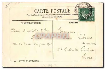 Jogador de Cornemuse — Auvergne — Editor LL, n°14 — Verso