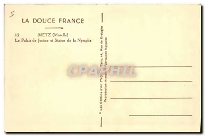 Palácio de Justiça de Metz — Estátua da Ninfia — Edições de Arte YVCN, Paris — Verso