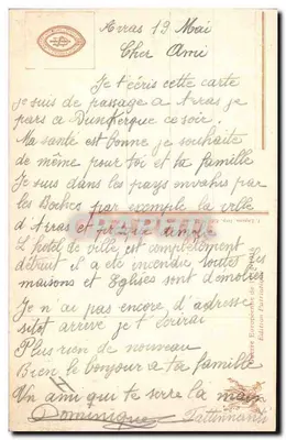 Arras — Esquina de la rue des Balances y de la Petite Place — Bombardamiento del 18 de mayo de 1916 — Editor E. Davrinche, n°13 — Reverso
