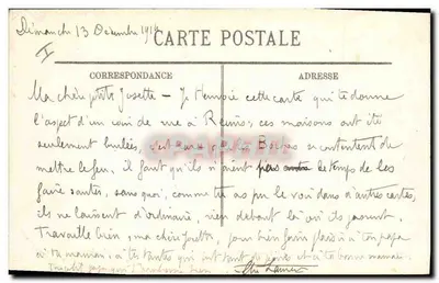 Impasse du Levant te Reims — Gebombardeerd en in brand gestoken — Uitgever M. Lavergne, Reims, n° 329 — Achterkant