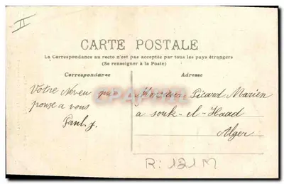Het Bourbonnais — Straatbeeld met drie personages — M.T. n°3100 — Achterkant
