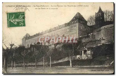 Bilhete postal antigo La Reole A subprefeitura Antigo convento dos Beneditinos às margens da Garonne