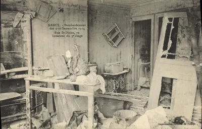 Nancy - Bombardamento del 9-10 Settembre 1914 - Interno del 3° piano, Rue St-Dizier, 70