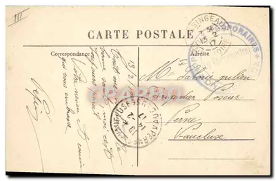 La Bourrée des Conscrits — scena uliczna z kościołem na tle — wydawca Yazeille, nr 3589 — Rewers