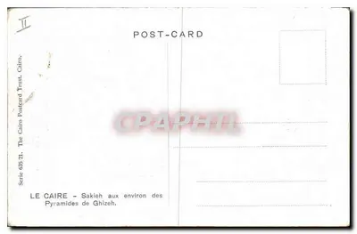 CAIRO — Sakieh perto das Pirâmides de Gizé — The Cairo Postcard Trust, Série 635.21 — Verso