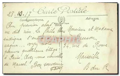 Villaggio nero in una gola vicino a G... (Somme) — Timbrato Parigi n° 736 — Guerra Europea — Verso