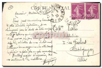 Stara pocztówka Folklore L'Auvergne gracze w miasto i cabrettes — Rewers
