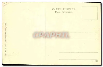 Museu do Cairo — Sala dos sarcófagos e estátuas egípcias — Editor: The Cairo Postcard Trust, série 3 — Verso