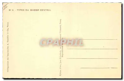 Stara kobieta z kapeluszem — Typy z Massif Central — Wydawnictwo Imprimeries A. Humblot et Cie, Nancy — Rewers