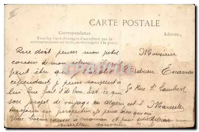 Stara pocztówka ALGER Pałac Sądowy i ulica Constantine — Rewers