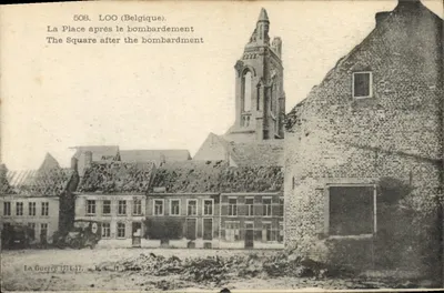 Loo (Bélgica) — Piazza após o bombardeio — A Guerra 1914-17, L.C.M., Paris, n°508