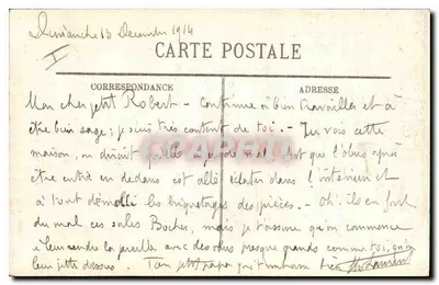 Rua Thiers, Reims — Danos de uma casa bombardeada em 1914 — Cliché M. Lavergne — Verso