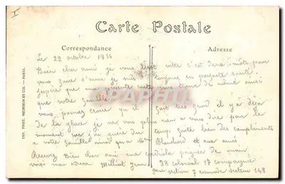 Wieża katedry w Soissons — bombardowanie 15 czerwca 1915 — Visé Paryż — Rewers