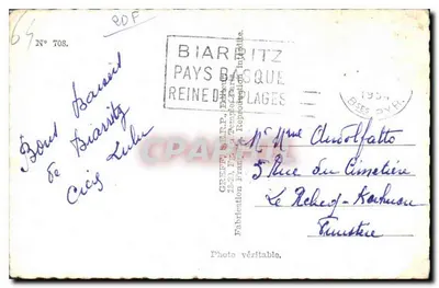 Biarritz — Souvenir de Biarritz — Greff — Verso