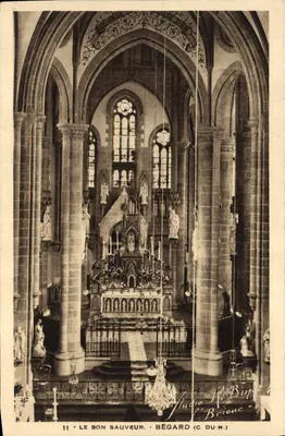 O Bom Salvador - Bégard (C. du N.) — Interior da igreja com altar e estátuas — Studio R. Binet