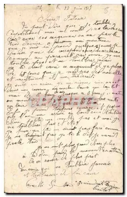 Mulher em vestido rosa — soldado em uniforme — bilhete postal de guerra — Verso