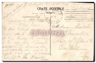 Bordeaux — Torre São Michel — AH. 10. Linhas Férreas de Campo, Seção Comandante — Verso
